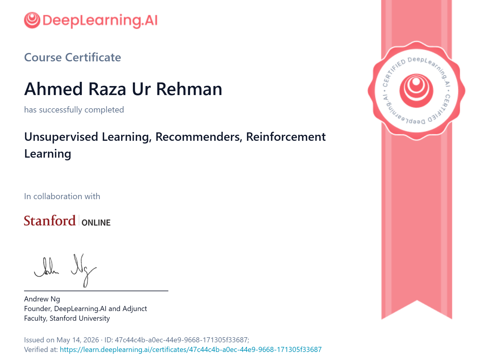 Unsupervised Learning, Recommenders, Reinforcement Learning